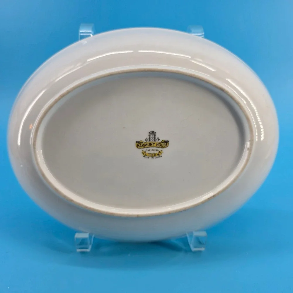 Harmony House Linda Fine China Oval Vegetable Bowl Japan Pink‎ Blue Floral 9.25